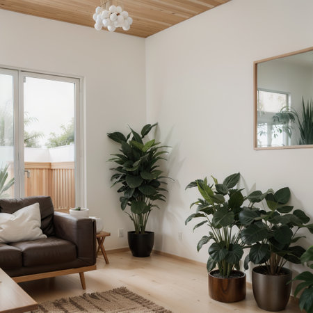 Room with plant motives and minimalistic rackの素材