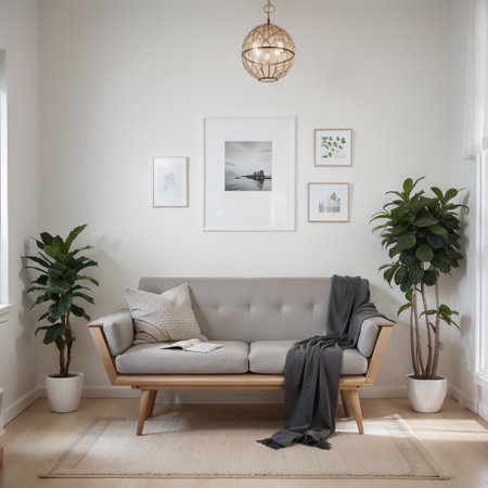 mock up poster frame in modern interior background, living room, Scandinavian style, ,の素材