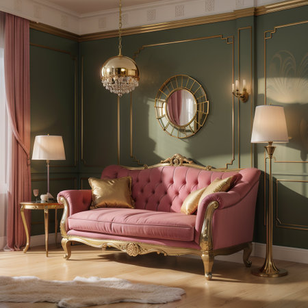Art Deco interior in classic style with pink armchair and lamp.ing.の素材
