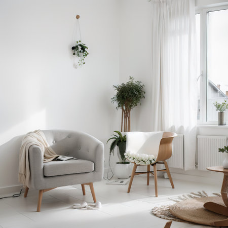 White living room with armchair. Scandinavian interior design.の素材