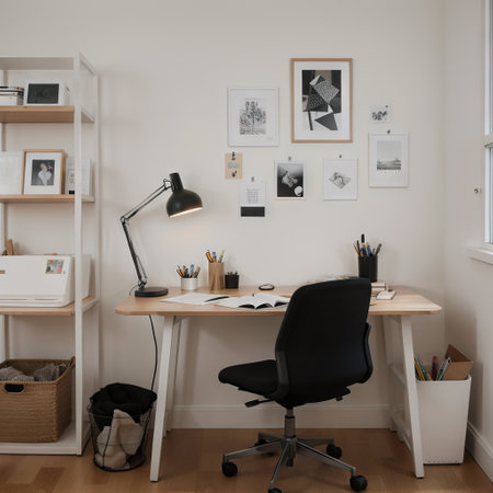 Sketch the room. Office chair, desk, various objects on the table. Sketch workspace.  illustrationの素材