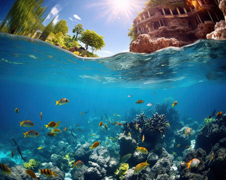 Cat Marine biologist exploring coral reefsの素材