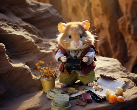 Hamster Geologist studying geological formationsの素材