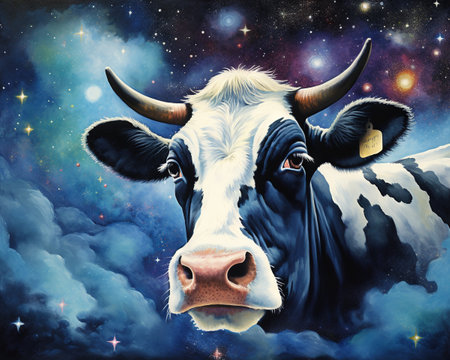 Cow Astronomer studying distant galaxiesの素材
