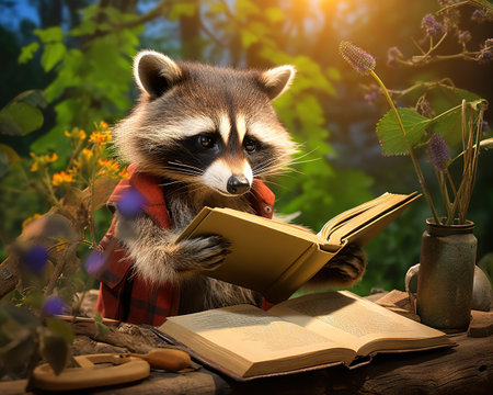 raccoon Wildlife biologist studying animal behaviorの素材