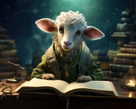 Sheep Wildlife biologist studying animal behaviorの素材