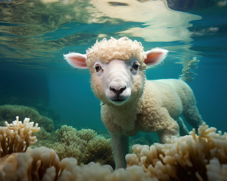Sheep Underwater photographer capturing marine lifeの素材