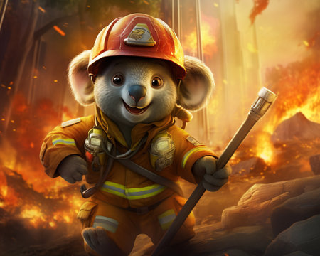 Koala Firefighter battling blazes to save livesの素材