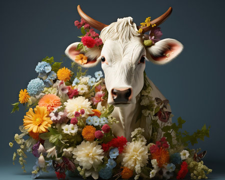 Cow Floral designer creating stunning arrangementsの素材