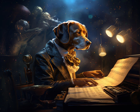 Dog Musician composing a symphonyの素材
