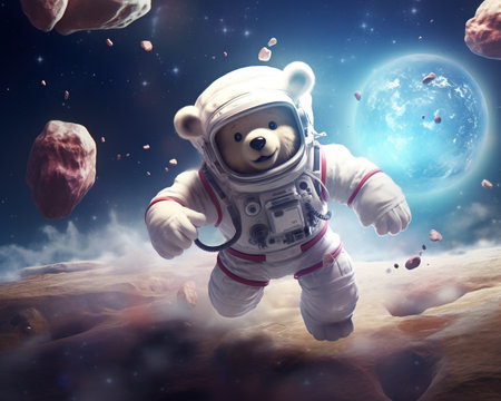 Bear Microbial astronaut exploring alien microbesの素材