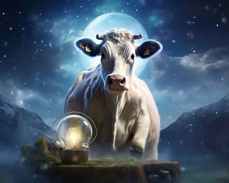 Cow Quantum biologist exploring life's mysteriesの素材
