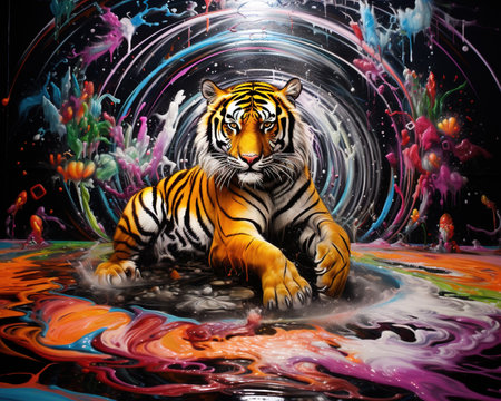 Tiger Quantum graffiti artist painting alternate dimensionsの素材