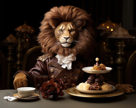 Lion Chef crafting intricate chocolate dessertsの素材