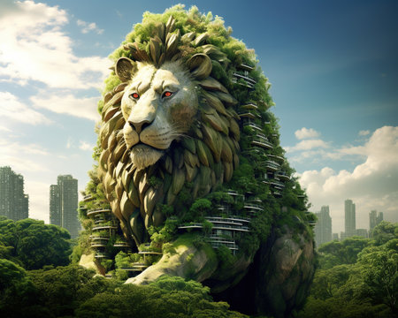 Lion Eco-architect designing green skyscrapersの素材