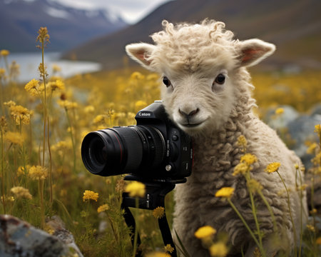 Sheep Wildlife photographer capturing rare speciesの素材
