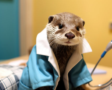 Otter Veterinarian caring for adorable animalsの素材