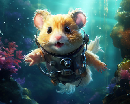 Hamster Deep-sea diver exploring underwater cavesの素材