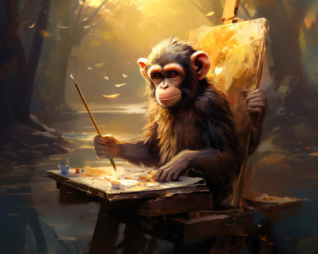 Monkey Artist creating visual and expressive artworksの素材