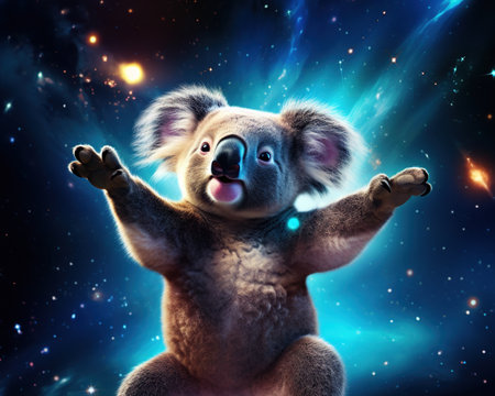 Koala Celestial acrobat dancing among the starsの素材