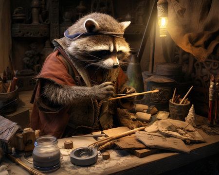 raccoon Archaeological conservator preserving artifactsの素材