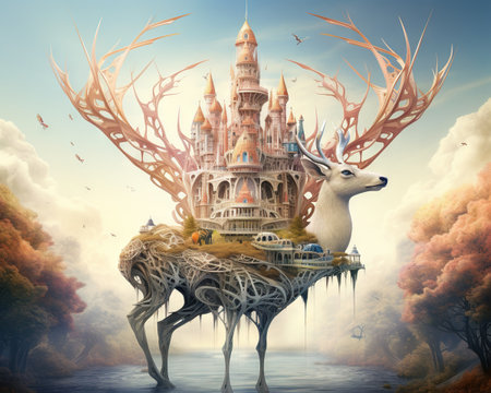 Deer Quantum architect constructing dreamlike buildingsの素材