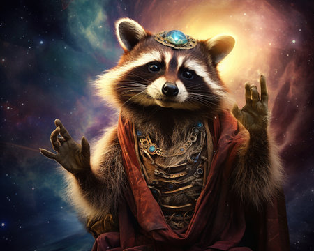 raccoon Cosmic diplomat negotiating peace among galaxiesの素材