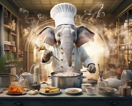 Elephant Chef preparing a gourmet five-course mealの素材