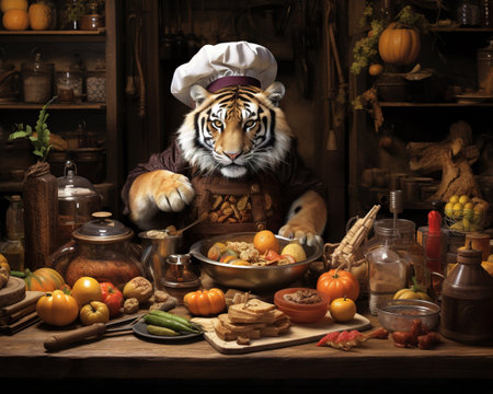 Tiger Chef preparing a farm-to-table feastの素材