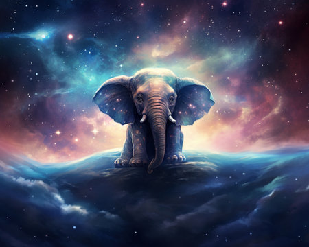 Elephant Deep space philosopher contemplating cosmic existenceの素材