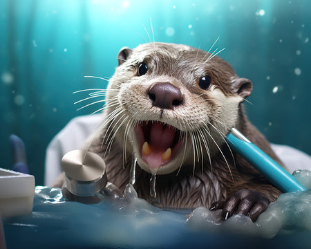 Otter Dentist caring for oral health and smilesの素材