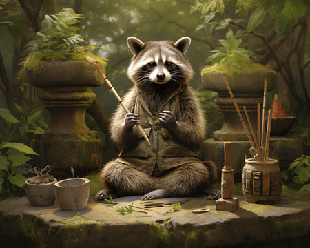 raccoon Zen gardener cultivating serenityの素材