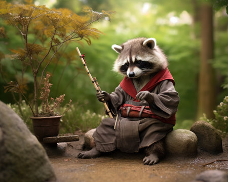 raccoon Zen gardener cultivating serenityの素材