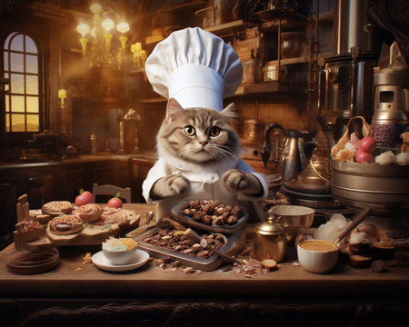 Cat Chef crafting intricate chocolate dessertsの素材