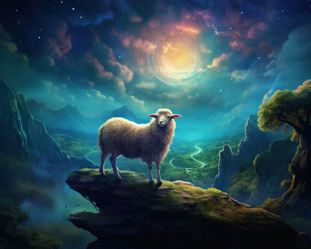 Sheep Stellar philosopher contemplating the nature of starsの素材