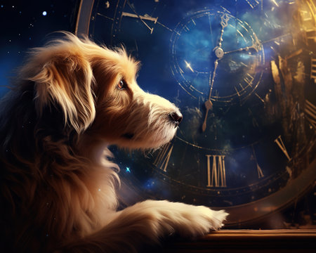 Dog Quantum philosopher pondering the nature of timeの素材