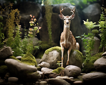 Deer Zen gardener cultivating serenityの素材