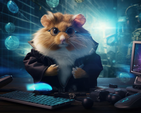 Hamster Cybersecurity analyst thwarting cyber threatsの素材