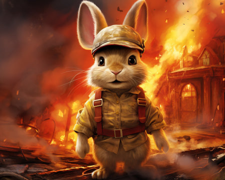 Rabbit Firefighter battling blazes and saving livesの素材