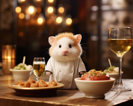 Hamster Chef presenting an exquisite tasting menuの素材