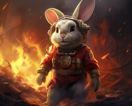 Rabbit Firefighter battling blazes and saving livesの素材