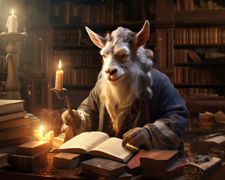 Goat Librarian curating a vast collection of knowledgeの素材