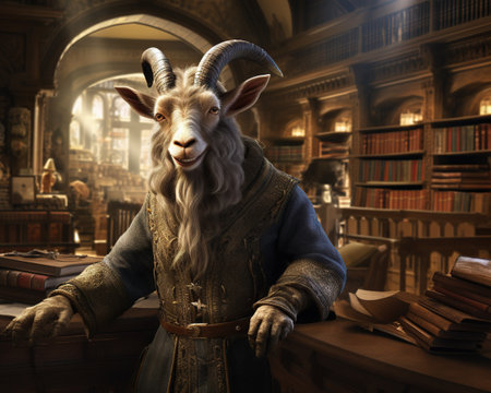 Goat Librarian curating a vast collection of knowledgeの素材