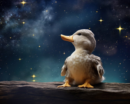 Duck Astronomer gazing at the night skyの素材