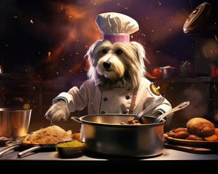 Dog Interstellar chef creating dishes from cosmic ingredientsの素材