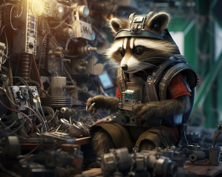 raccoon Robotics engineer designing autonomous machinesの素材