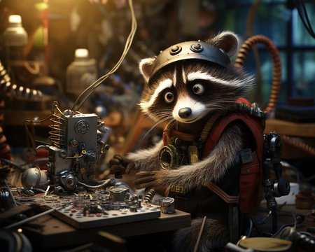 raccoon Robotics engineer designing autonomous machinesの素材