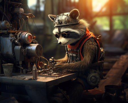 raccoon Robotics engineer designing autonomous machinesの素材