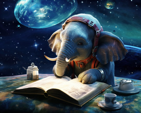 Elephant Astronomer studying distant galaxiesの素材