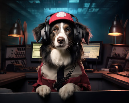 Dog Emergency dispatcher coordinating responseの素材